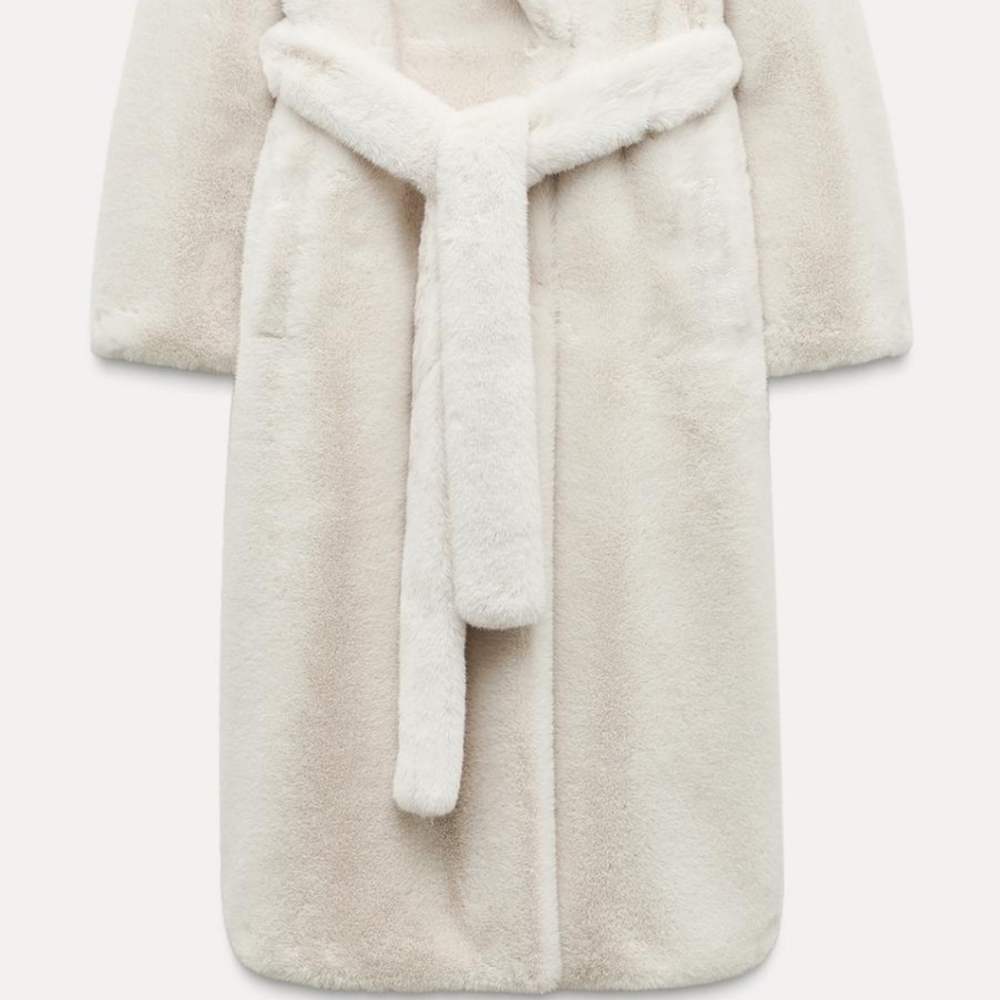 ZARA Women's Faux Fur Belted Coat ZW Collection(Ecru, US S, M, L /EUR S, M, L) - Picture 6 of 15